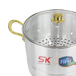 Heavy Gauge Aluminum Steamer with Glass Lid [Golden Handle]