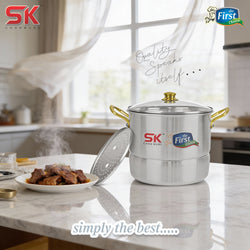 Heavy Gauge Aluminum Steamer with Glass Lid [Golden Handle]