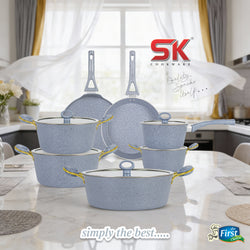 16 Pieces Marble Coated Gift Pack Signature Cookware Set [Golden Handle]