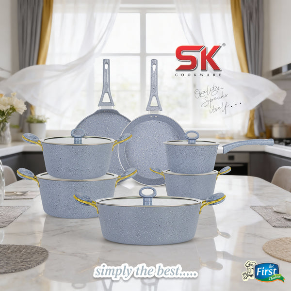 16 Pieces Marble Coated Gift Pack Signature Cookware Set [Golden Handle]