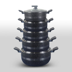 10 Pieces Non Stick Marble Coated Innovant Casserole (Daigchi/Baigona) Set