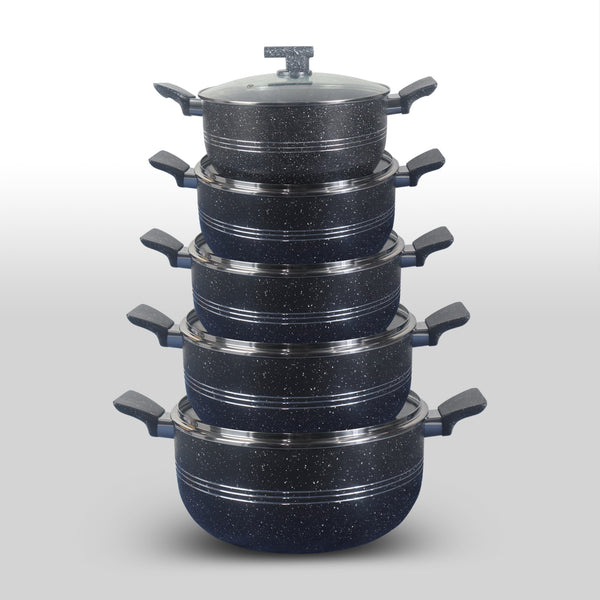 10 Pieces Non Stick Marble Coated Innovant Casserole (Daigchi/Baigona) Set