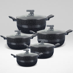 10 Pieces Non Stick Marble Coated Innovant Casserole (Daigchi/Baigona) Set