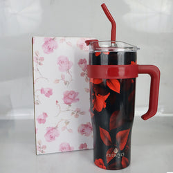 Insulated Stainless Steel Tumbler with Handle & Straw - B4