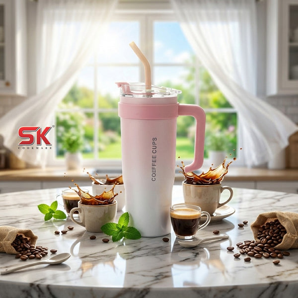 Insulated Stainless Steel Tumbler with Handle & Straw - B1