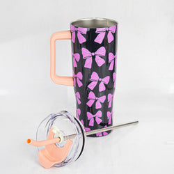 Insulated Stainless Steel Tumbler with Handle & Straw - B6