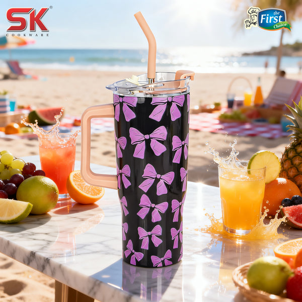 Insulated Stainless Steel Tumbler with Handle & Straw - B6