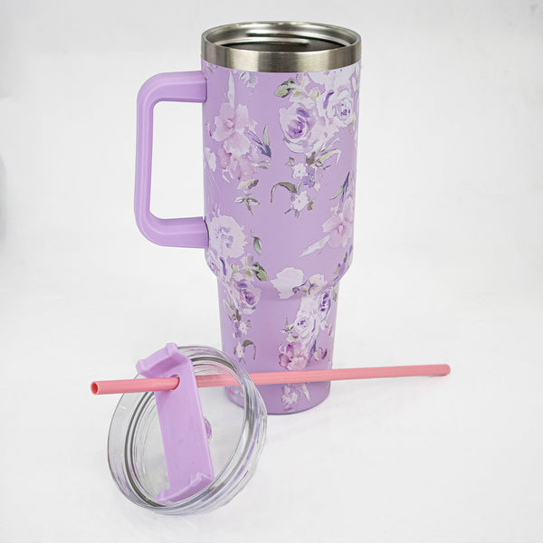 Insulated Stainless Steel Tumbler with Handle & Straw - B9