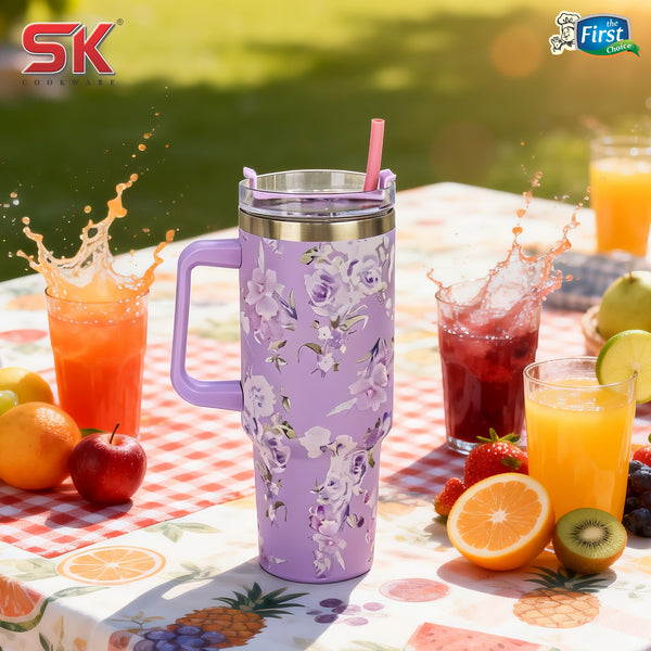 Insulated Stainless Steel Tumbler with Handle & Straw - B9