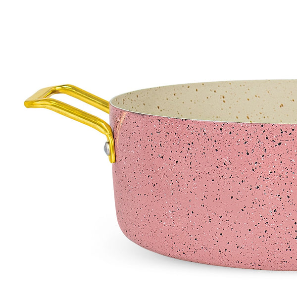 Leftover Without Lid Non-Stick Marble Coated Fish Pot with Gold Handles – Pink & Cream