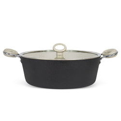 16 Pieces Non Stick Marble Coated Gift Signature Cookware Set - Black & Off White