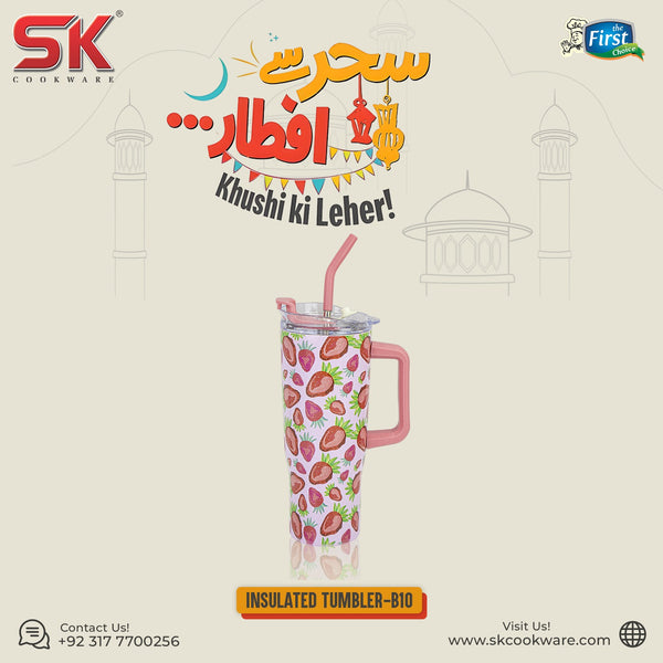 Insulated Stainless Steel Tumbler with Handle & Straw - B10
