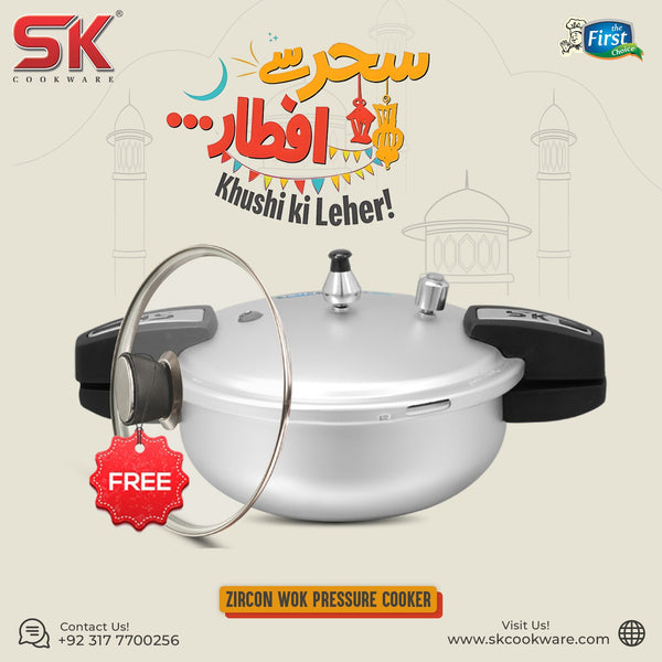 7 Liter 2-in-1 Anodized Zircon Wok Pressure Cooker with Free Glass Lid