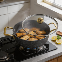 Marble Coated Non-Stick Fish Pot with Golden Handles