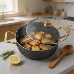 Marble Coated Non-Stick Fish Pot with Golden Handles
