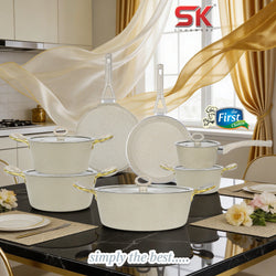 16 Pieces Marble Coated Gift Pack Signature Cookware Set [Golden Handle]