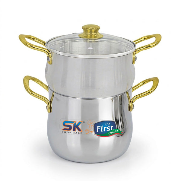 Aluminum Metal Finish Golden Handled Couscousera Steamer