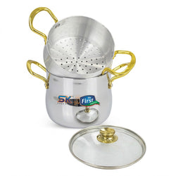 Aluminum Metal Finish Golden Handled Couscousera Steamer