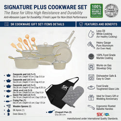 20 Pieces Marble Coated Gift Pack Signature PLUS Cookware Set [Golden Handle]