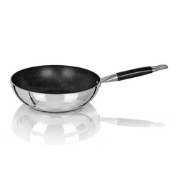 Mirror Polish Steno Deep Wok Frying Pan inside Marble Coat
