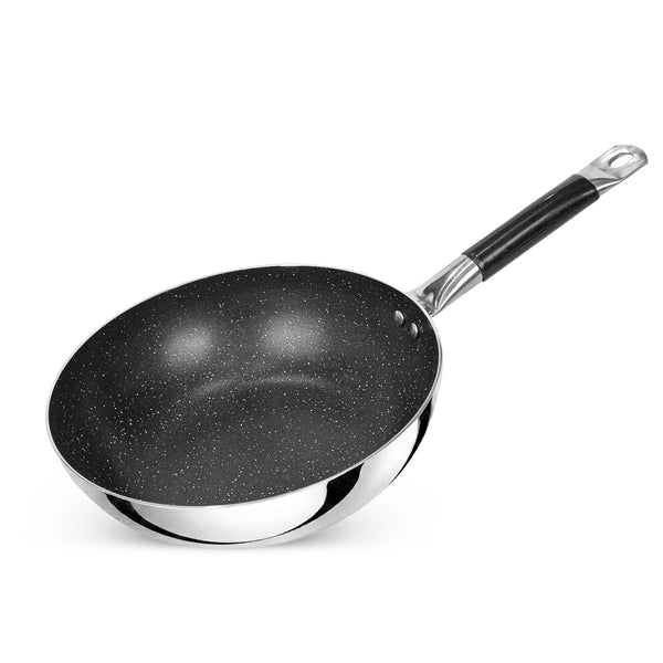 Mirror Polish Steno Deep Wok Frying Pan inside Marble Coat