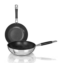Mirror Polish Steno Deep Wok Frying Pan inside Marble Coat