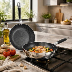 Mirror Polish Steno Deep Wok Frying Pan inside Marble Coat