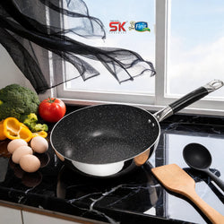 Mirror Polish Steno Deep Wok Frying Pan inside Marble Coat