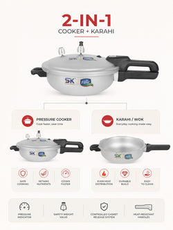 4 Liter Emerald 2-in-1 Aluminum Pressure Cooker & Karahi/Wok