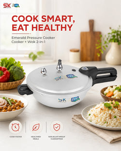 4 Liter Emerald 2-in-1 Aluminum Pressure Cooker & Karahi/Wok