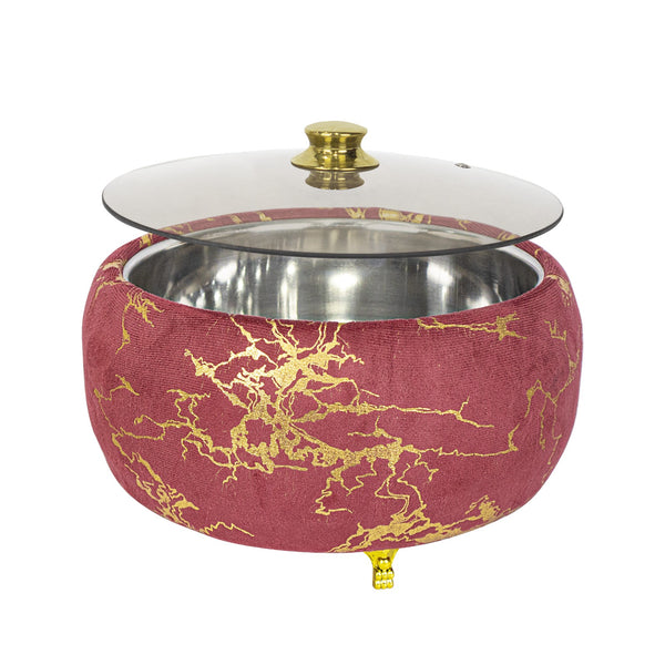 Luxury Maroon & Gold Insulated Hot Pot with Glass Lid