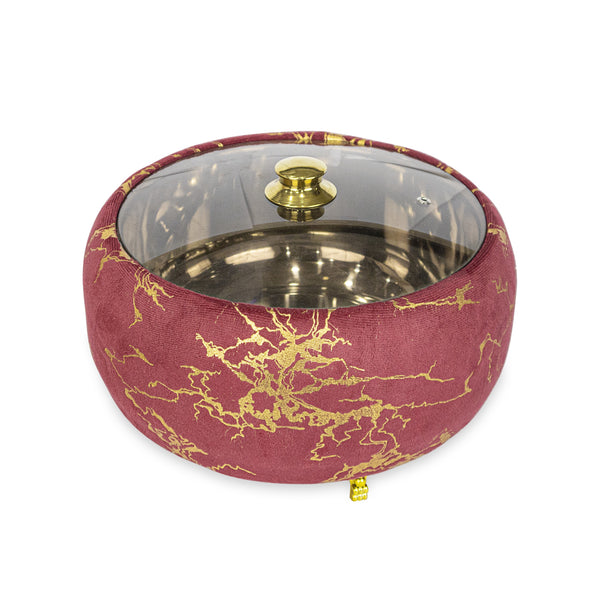 Luxury Maroon & Gold Insulated Hot Pot with Glass Lid