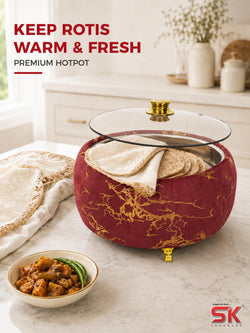 Luxury Maroon & Gold Insulated Hot Pot with Glass Lid