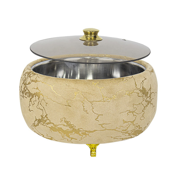 Premium Golden & Gold Hotpot – Elegant Food Warmer with Glass Lid