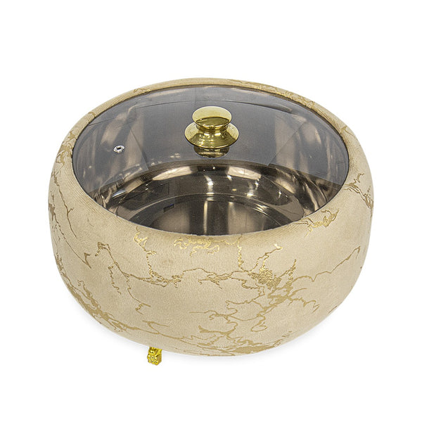Premium Golden & Gold Hotpot – Elegant Food Warmer with Glass Lid