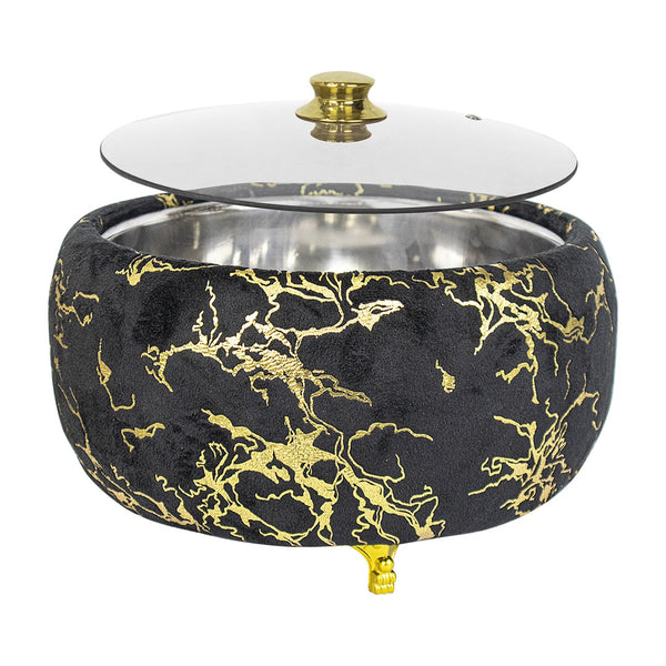 Premium Black & Gold Hotpot – Luxury Food Warmer with Glass Lid