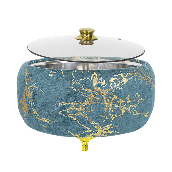 Premium Blue & Gold Hotpot – Stylish Food Warmer with Glass Lid