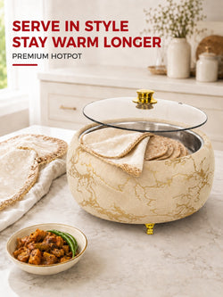 Premium Golden & Gold Hotpot – Elegant Food Warmer with Glass Lid