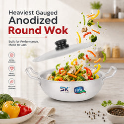 Aluminum Heavy Gauged Anodized Round Wok