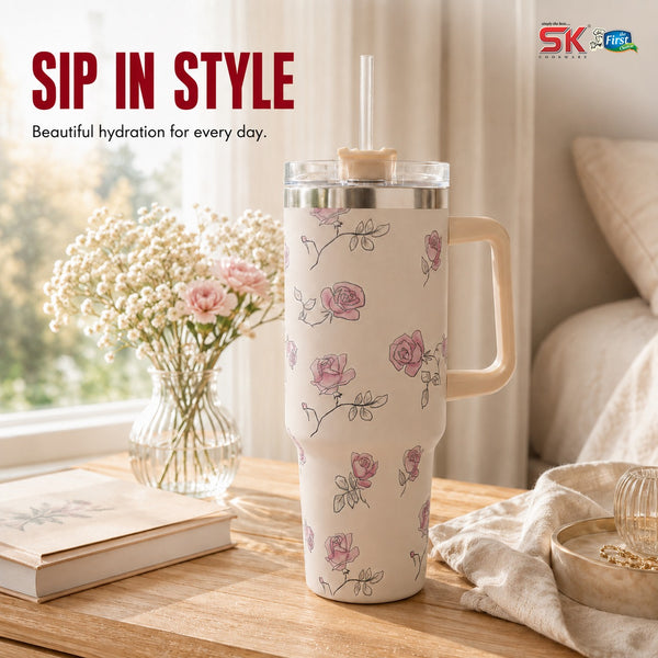 Insulated Stainless Steel Tumbler with Handle & Straw - B21