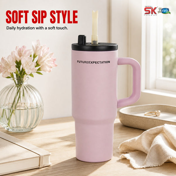 Insulated Stainless Steel Tumbler with Handle & Straw - B14