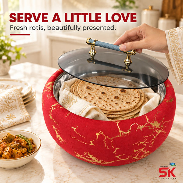 Luxury Maroon & Gold Insulated Hot Pot with Glass Lid