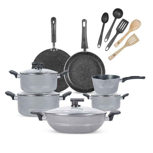 16 Pieces Non-Stick Marble Coat Elite Gift Pack Set - Gray