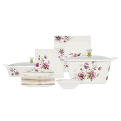 69 Pieces Melamine Sigma Dinnerware Set with Glass Top [8 Person Serving]