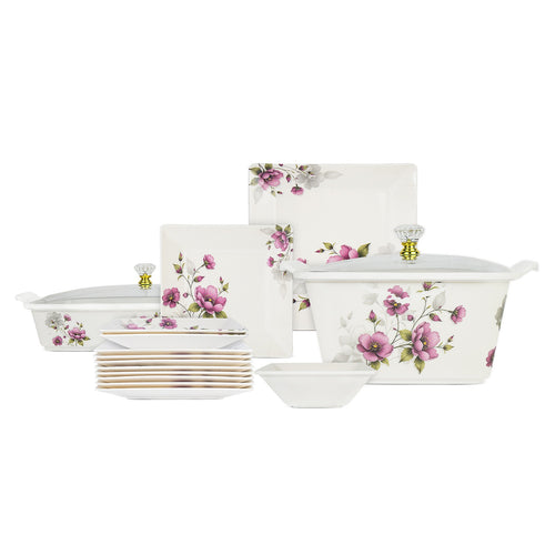 69 Pieces Melamine Sigma Dinnerware Set with Glass Top [8 Person Serving] Pink - Skcookware