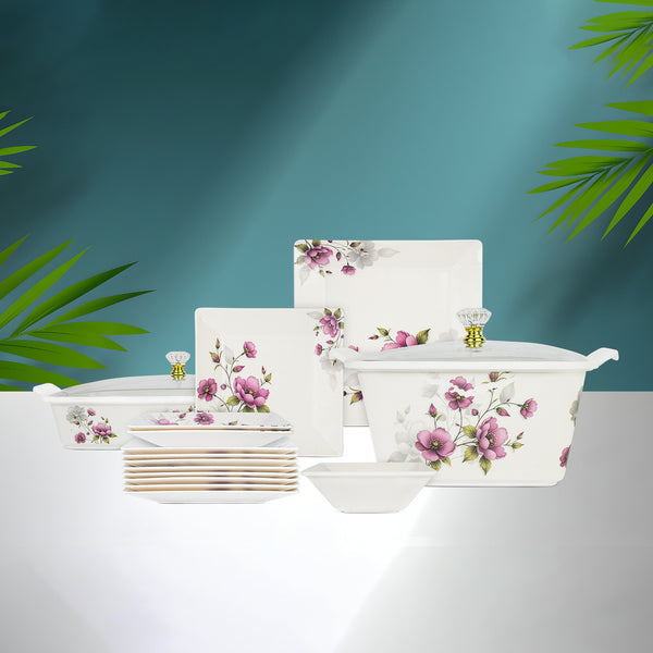 69 Pieces Melamine Sigma Dinnerware Set with Glass Top [8 Person Serving]