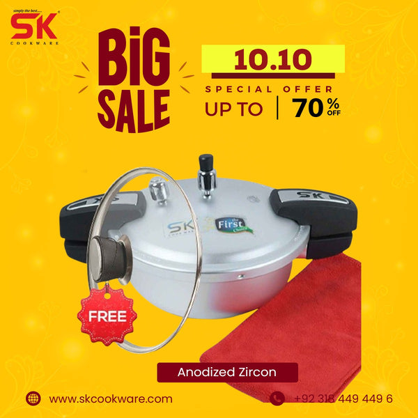 7 Liter 2-in-1 Anodized Zircon Wok Pressure Cooker with Free Glass Lid