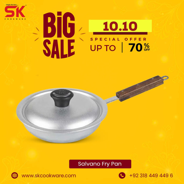 Aluminum Anodized Fry Pan with Lid and Smooth Wooden Handle - Salvano