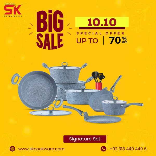 16 Pieces Marble Coated Cookware Set Grey - Signature Edition
