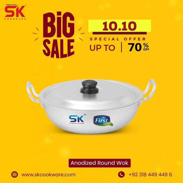 Aluminum Heavy Gauged Anodized Round Wok/Karahi